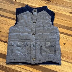 Boys Quilted Gray Vest with Navy Trim
